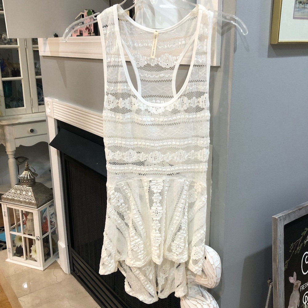 NEW Vintage Y2K You Are Not Alone Sleeveless Lace Crochet Tank Sheer Blouse Top